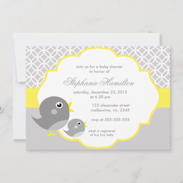 Grey lemon neutral baby shower invitation (Front)