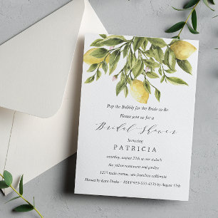 Grey   Lemons and Foliage Wedding Bridal Shower Invitation