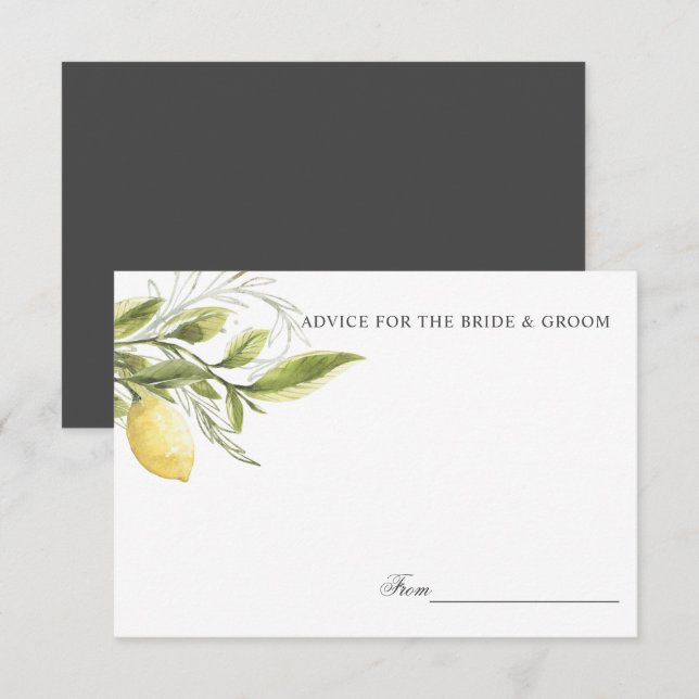 Grey Lemons and leaves Wedding Advice or recipe Invitation (Front/Back)