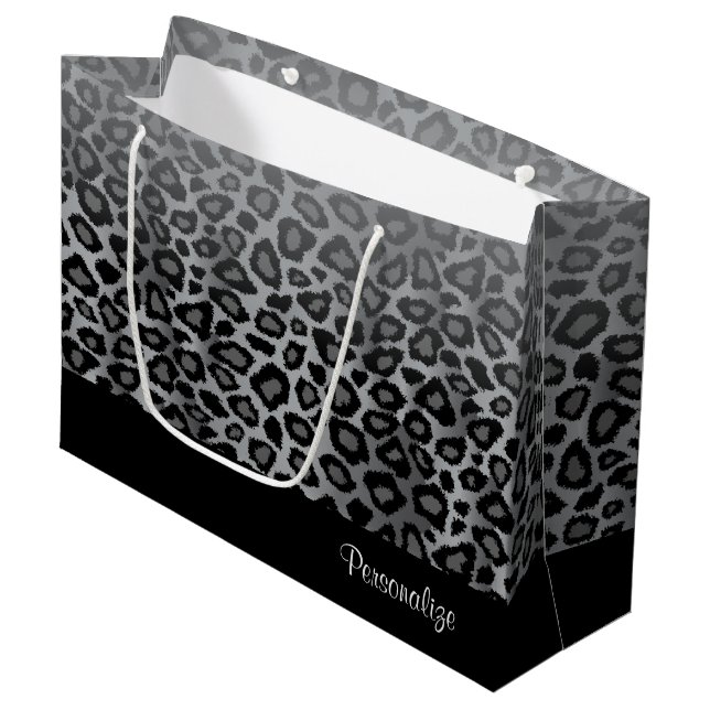 Grey Leopard Animal Print Large Gift Bag (Front Angled)