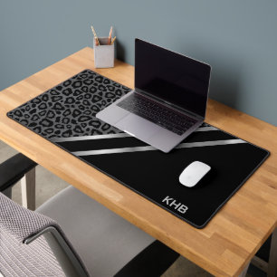 Grey Leopard Animal Print - Monogram Desk Mat