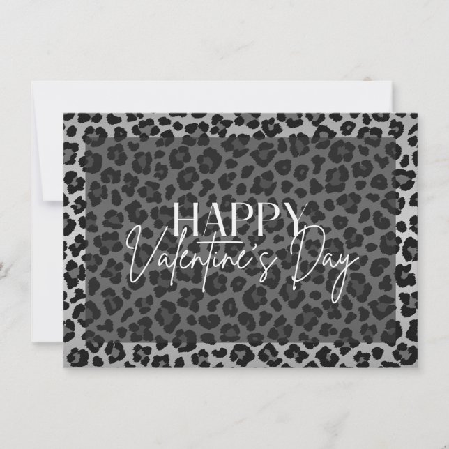 Grey Leopard Happy Valentine's Day Card (Front)