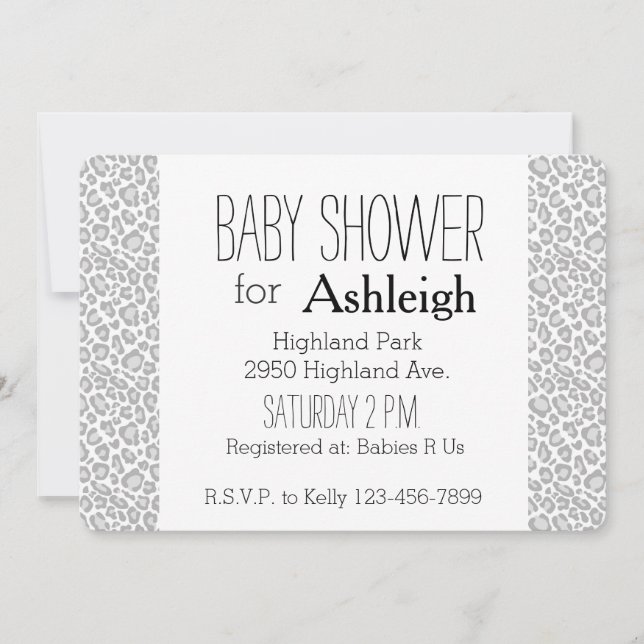 Grey Leopard Print baby shower Invitation (Front)