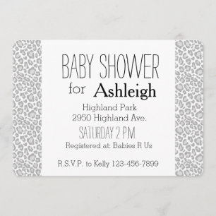 Grey Leopard Print baby shower Invitation