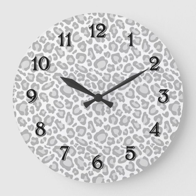 Grey Leopard Print Large Clock (Front)
