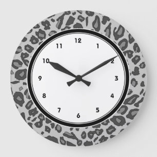 Grey leopard print large clock
