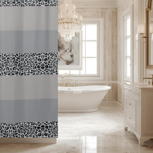 Grey Leopard Print Ombre Striped Shower Curtain