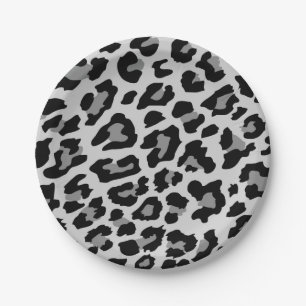 Grey Leopard Print Paper Plate