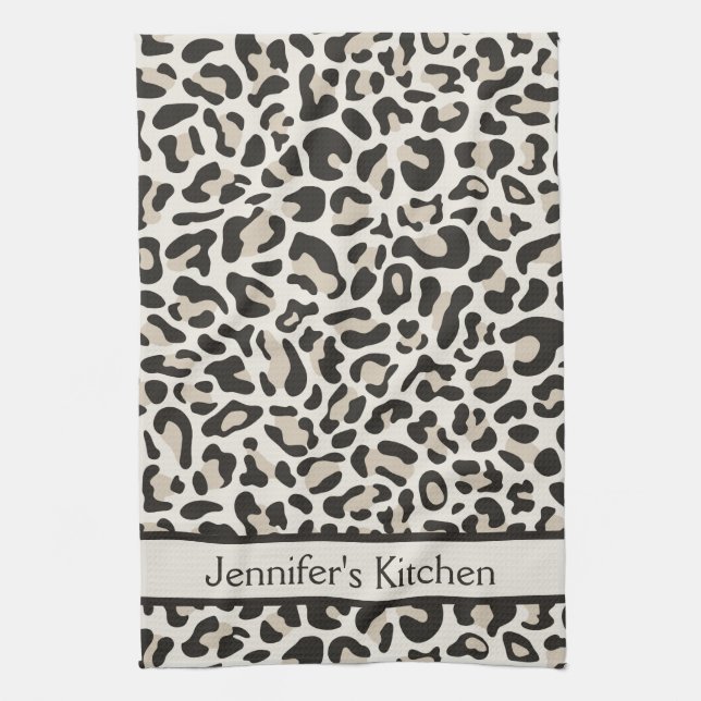 Grey Leopard Print Retro Kitchen Towels Towel (Vertical)