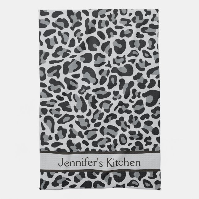 Grey Leopard Print Retro Kitchen Towels Towel (Vertical)