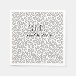 Grey Leopard Print Sweet Sixteen Napkin