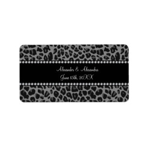 Grey leopard print wedding favours label