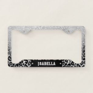 Grey Leopard Print with Glitter Licence Plate Frame