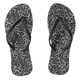 Grey Leopard Skin Pattern Print Flip Flops