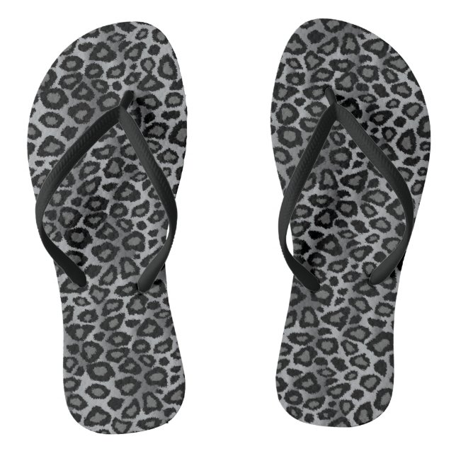 Grey Leopard Skin Pattern Print Flip Flops (Footbed)