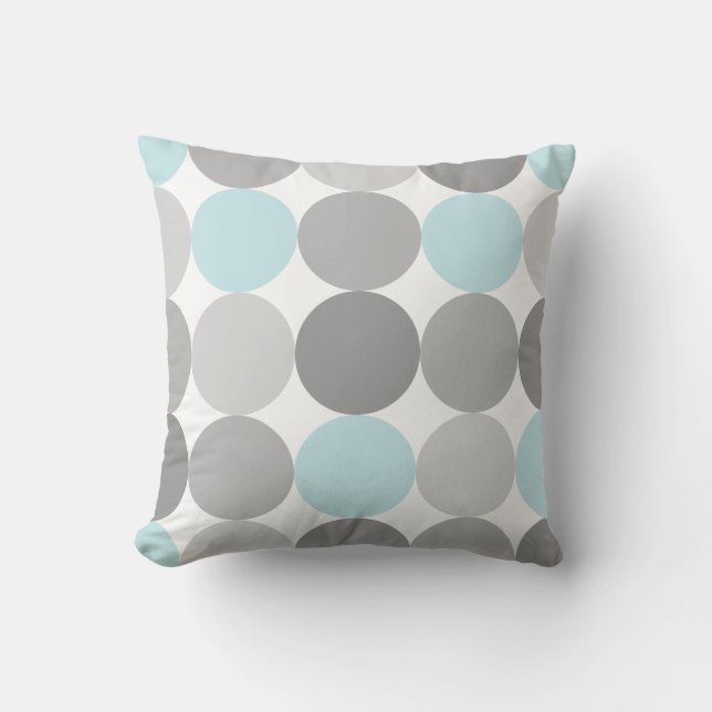 Grey & Light Blue Turquoise Round Circle Pattern Cushion (Front)