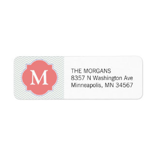 Grey & Light Coral Modern Chevron Custom Monogram