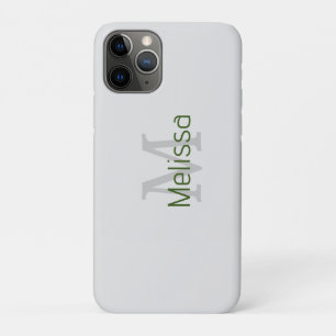 Grey Light Grey Forest Green Monogram Name Initial iPhone 11 Pro Case