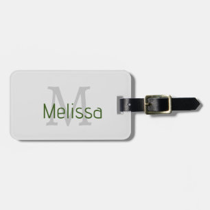 Grey Light Grey Forest Green Monogram Name Initial Luggage Tag