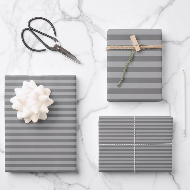 Grey & Light Grey Stripes Wrapping Paper Sheet (Front)
