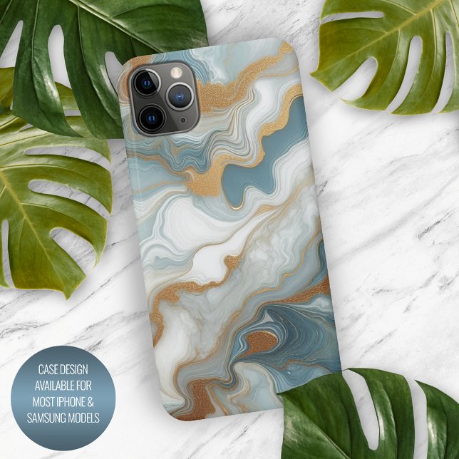 Grey Light Teal Blue Gold Marble Art Pattern iPhone Case (Creator Uploaded)