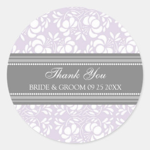 Grey Lilac Damask Thank You Wedding Favour Tags