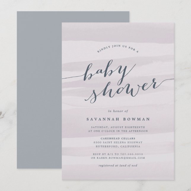 Grey Lilac Watercolor Baby Shower Invitation (Front/Back)