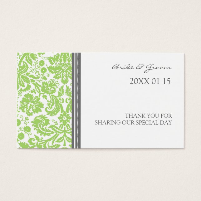 Grey Lime Damask Wedding Favour Tags (Front)