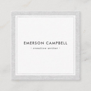 Grey linen border elegant minimal professional square business card