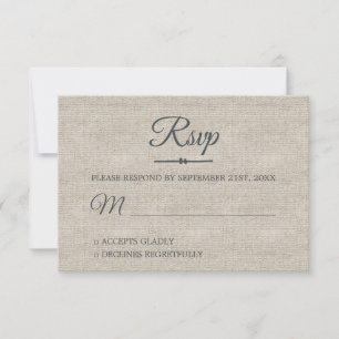Grey Linen Chic Script Wedding RSVP Card