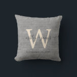 Grey Linen Ivory Monogram Wedding Keepsake Cushion<br><div class="desc">Elegant wedding keepsake grey woven linen effect pillow with your text in dark grey chic handwritten script calligraphy. Simply add your names, monogram and wedding date. Great gift for a newlywed couple. Exclusively designed for you by Happy Dolphin Studio. If you need any help or matching products, please contact us...</div>