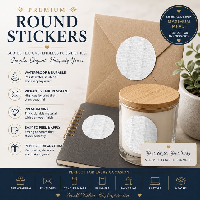 Grey Linen Plaid Pattern Personalised Decor Classic Round Sticker (Creator Uploaded)