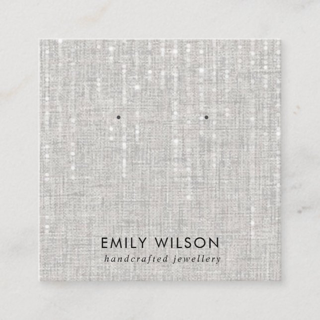GREY LINEN STRING LIGHTS STUD EARRING DISPLAY SQUARE BUSINESS CARD (Front)