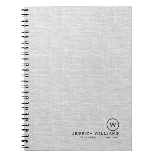 Grey linen texture simple black typography notebook (Front)