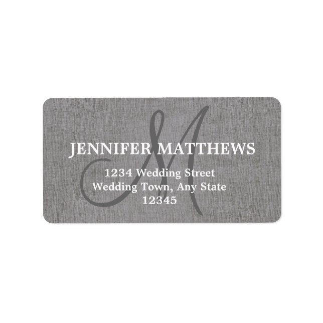 Grey Linen Wedding Reply Card Address Label (Front)