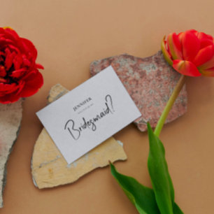 Grey Linen White Script Will You Be My Bridesmaid Invitation