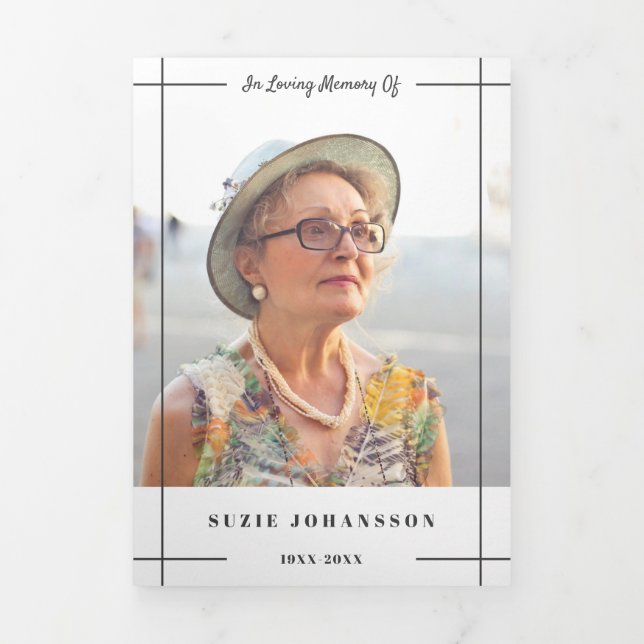 Grey Lines In Loving Memory Photo Funeral Tri-Fold Programme (Cover)