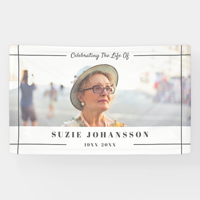 Grey Lines Photo Celebrating the Life Funeral Banner (Horizontal)