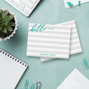 Grey Lines Teal Hello Add Name Card