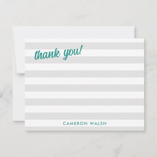 Grey Lines Teal Thank You Add Name Card (Front)
