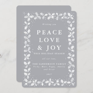 Grey Lino Print Holly Leaves Border Flat Non Photo Holiday Card