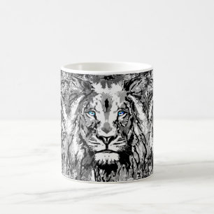 Grey Lion Coffee Mug - Lion Head Portrait Drawing