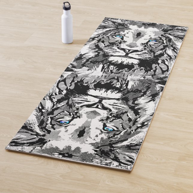 Grey Lion Head - Lion Portrait Drawing - Lion Yoga Mat (In Situ)