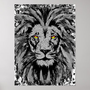 Grey Lion Head Poster Print - Lion Face Poster