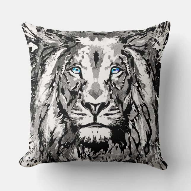 Grey Lion Portrait Drawing - Lion Throw Pillow (Front)
