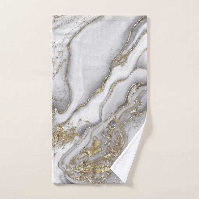 Grey liquid marble - pearl and gold bath towel set (Hand Towel)