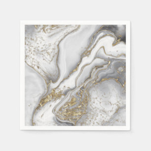 Grey liquid marble - pearl and gold napkin