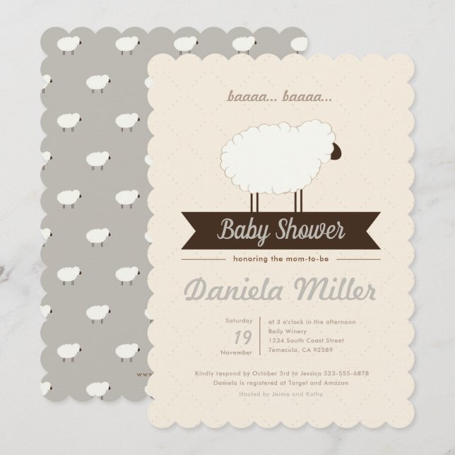 Grey Little Lamb Gender Neutral Baby Shower Invitation (Front/Back)