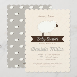 Grey Little Lamb Gender Neutral Baby Shower Invitation