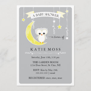 Grey Little Owl   Baby Shower Invitation